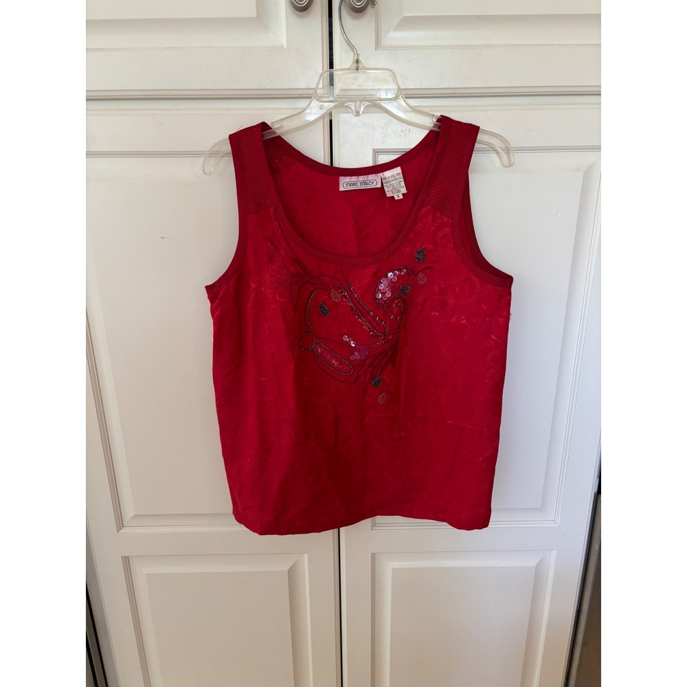 Marc D'Alcy Red Jacquard Beaded Sequin Sleeveless Top Vintage Size 8